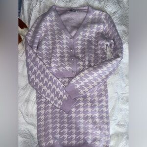 Soft Houndstooth Lavender Cardigan Sweater and skirt set